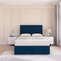 Sloomy Manhattan Plush Fabric Ottoman Bed End Opening With Sprung Memory Mattress & 26 Inch Headboard in Navy | Size: King