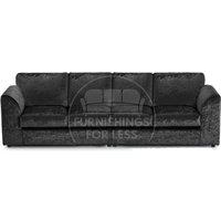 Furnishings For Less UK Crystal Crushed Velvet Long 4 Seater Sofa Full Back Curved Arm Full Back in Black