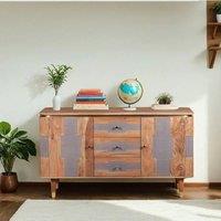 IH Design Alicia Acacia Wood 2 Doors 3 Drawers Sideboard in Grey