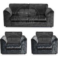 Crystal Crushed Velvet 5 Seater 3 Piece Sofa Suite - 3, 2 and Armchair Seater Full Back