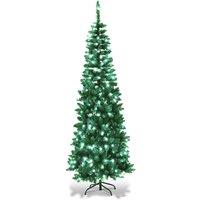 Shatchi Pre-Lit Artificial Slim Christmas Green Pencil Tree Cool White LEDs Pointed Tips with Metal Stand | Size: 8ft
