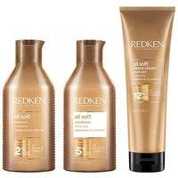 Redken All Soft Shampoo 300ml, Conditioner 300ml & Heavy Cream 250ml Pack in Clear