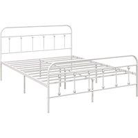 HOMCOM Bed Frame w/ Underbed Storage Headboard Metal Platform Bed Frame in White | Size: King