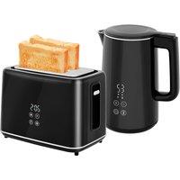 HOMCOM 1.5L 3000W Fast Boil Kettle & 2 Slice Toaster Set with Insulation in Black | Size: 2 Pack
