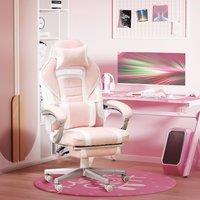 HOMCOM PU Leather Gaming Chair with Footrest 150 Degree Reclining Back in Pink