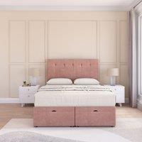 Sloomy Highbury Plush Fabric Ottoman Bed End Opening With Sprung Memory Mattress & 26 Inch strut Headboard in Pink | Size: Super King