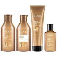 Redken All Soft Shampoo 300ml, Conditioner 300ml, Heavy Cream 250ml & Argan-6 Oil 111ml Pack in Clear