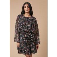 Oasis Women's Floral Chiffon Gathered Ruched Mini Dress in True Black | Size: 8