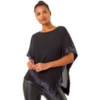 Roman Women's Sequin Hem Overlay Stretch Top in Purple | Size: 12