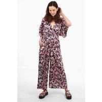 Jilly Deep V Jumpsuit - Pink, Abstract Print