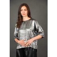Sarta Women's Remi Metallic Silver 3/4 Sleeve Box Top | Size: 8-10