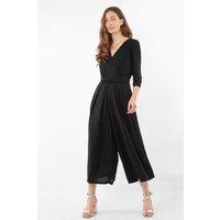 Sarta Women's Black Glitter Retro Print Wide Leg Jumpsuit | Size: 12-14