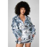 NastyGal Women's Plus Floral Embellished Sequin Skirt in Silver | Size: 22