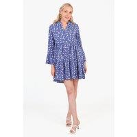 Sarta Women's Alison Tiered Mini Dress - Blue, Daisy Floral in Blue | Size: Small