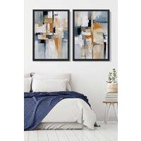 ARTZE Abstract Blue & Orange Set of 2 Art Prints in Black Frames in Navy | Size: W50 cm x H70 cm