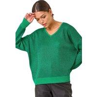 Roman Women's V-Neckline Sparkle Knit Jumper in Green | Size: Small