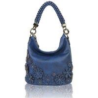 Fontanella Fashion Women's Trous Flower PU Leather Shoulder Bag with Braided Handle in Navy