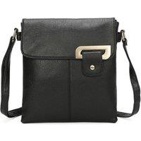 Fontanella Fashion Women's Clasico Gold Accent Buckle PU Leather Crossbody Messenger Bag in Black
