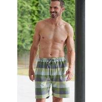 British Boxers Men's Shetland Check Brushed Cotton Sleep Shorts in Pale Green | Size: Medium