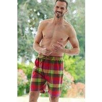 British Boxers Men's "Eskdale" Check Brushed Cotton Sleep Shorts in Dark Red | Size: Medium