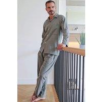 British Boxers Men's "Orkney" Herringbone Brushed Cotton Pyjama Set in Pale Green | Size: Large