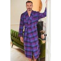 British Boxers Men's Berwick Check Brushed Cotton Dressing Gown in Plum | Size: Medium