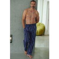 British Boxers Men's "Royal Regimental" Satin Stripe Cotton Pyjama Trousers in Dark Blue | Size: Medium