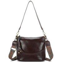 Leather Village Women's Rivier Real Leather Crossbody Shoulder Bag With Canvas Strap in Burgundy