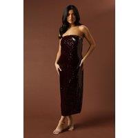 Oasis Women's Occasion Clear Sequin Bandeau Maxi Dress in Wine | Size: 10