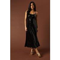 Oasis Women's Occasion Clear Sequin Strappy Maxi Dress in Chocolate | Size: 12