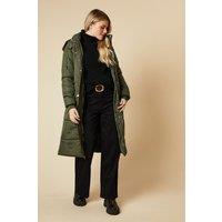 Dorothy Perkins Women's Midi Luxe Quilted Padded Puffer Belted Coat in Bottle Green | Size: 6