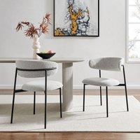 Modish Furnishing Remy Set Of 2 Slimline Light Grey Boucle Dining Chair With Black Frame