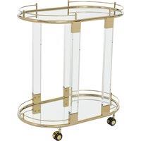Orsina 2Tier Gold Metallic Drinks Trolley With Acrylic Support, Mirrored Glass Tray & Tempered Shelf, Serving Cart