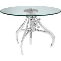 Orsina Retro Style Crank Mechanism Metal & Glass Table, Adjustable Height Table, Modern Design Bedside Table in Silver