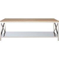 Orsina Durable Coffee Table, Oak Table Top Decorative Coffee Table For Livingroom, Sturdy Modern Coffee Table in Silver