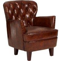 Orsina Mocha Brown Button Back Armchair, Lounge Chair With Quilted Backrest, Metallic Studded Seat With Walnut Feet