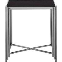 Orsina Art Deco Black Granite Side Table, Silver Finished Bedside Table, Round Table By Couch, Decorative Table