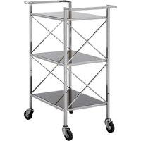 Orsina Black Mirrored Glass 3 Tier Trolley, Movable Drinks Trolley, Dining Cart With Wheels, Kitchen Storage Trolley in Silver