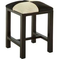 Orsina Black & White Leather Stool, Natural Teak Wood Bar Stool, Black Finished Seat, Leather Seat For Outdoor Patio