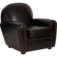 Orsina Black Leather Classic Armchair, Leather Upholstered Ocassional Chair, Metallic Black Seat With Brass Studs