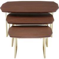 Orsina Set of 3 Nesting Side Tables, Round Walnut Wooden Top Bedside Tables With Gold Finish Legs, Decorative Tables