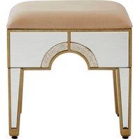 Orsina Art Deco Stool With Mirrored Panels, Champagne Upholstered Bar Stool, Luxe Counter Seat Stool, Decorative Seat in Gold