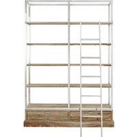 Orsina Display Unit With Moveable Ladder, Shelf Unit With Storage Drawers, Wall Shelving Unit, Pine Wood Bookcase in Brown