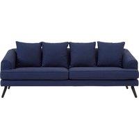 Orsina Comfortable 3 Seater Navy Fabric Sofa, Stylish Mid Century Sofa For Bedroom, Functional 3 Seater Sofa in Blue