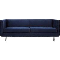 Orsina Velvet Upholestred Dark Blue Sofa, 3-Seater Lounge Sofa With Low Armrests, Luxe Couch, Sofa Seat For Patio