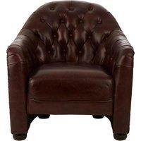 Orsina Classic Armchair with Buttoned Back, Leather Upholstered Chair, Luxe Accent Chair With Black Walnut Orb Feet in Brown