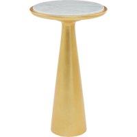 Orsina Large Gold Side Table With Conical Base, Unique Gold Finished Round Bedside Table, White Marble Side Table