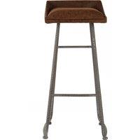Orsina Brown Leather Effect Bar Stool, Counter Stool With Vintage Padded Seat, Pub Chair With Backrest & Footrest