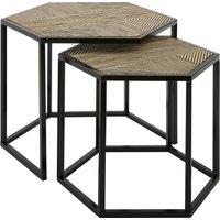 Orsina Set of 2 Hexagon Side Tables, Natural Bamboo Topped Nesting Tables, Sofa Side Tables, Decorative Bedside Tables in Black