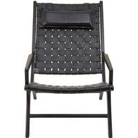 Orsina Grey Cow Leather Woven Chair, Sleek Teak Wood Lounge Accent Chair With Head Cushion, Grey Lattice Armchair in Black